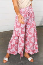 Load image into Gallery viewer, Mauve Floral Boho Smocked Waist Side Slit Palazzo Pants
