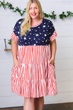 Load image into Gallery viewer, American Flag Yoke Tiered Color Block Swing Dress
