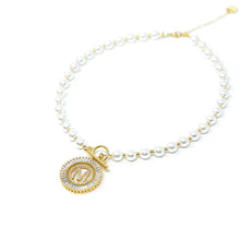 Load image into Gallery viewer, PREORDER: Pearl Chain Radiant Initial Necklace
