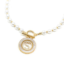 Load image into Gallery viewer, PREORDER: Pearl Chain Radiant Initial Necklace
