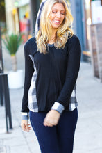 Load image into Gallery viewer, Adorable In Black &amp; Ivory Plaid Hacci Knit Hoodie
