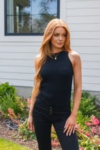 Load image into Gallery viewer, Previous Engagement Halter Neck Sweater Tank in Black
