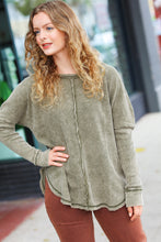 Load image into Gallery viewer, All In A Day Olive Mineral Wash Waffle Oversized Cut Edge Top
