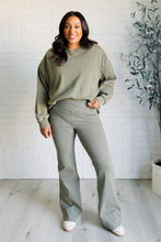 Load image into Gallery viewer, Building Habits Twill Flared Crossover Waist Pant in Dusty Olive
