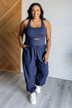 Load image into Gallery viewer, Raising Heart Rate Cut Out Jumpsuit in Navy
