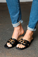 Load image into Gallery viewer, Black Chain Detail Notched Slide Sandals
