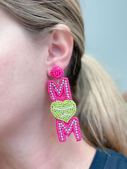 PREORDER: Glitzy Tennis Mom Beaded Dangle Earrings