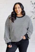 Load image into Gallery viewer, Too Good to Be True Striped Drop Shoulder Top in Black
