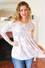 Load image into Gallery viewer, Feeling Fun Blue &amp; Pink Floral Ribbed Babydoll Ruffle Top
