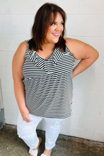 Load image into Gallery viewer, Black &amp; White Striped Ruffle Sleeveless Top
