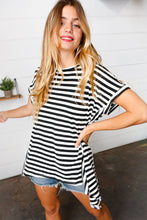 Load image into Gallery viewer, Black &amp; White Stripe Hi-Lo Shark Bite Dolman Top
