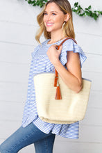 Load image into Gallery viewer, Cream Boho Raffia Woven Lined Large Tote Bag
