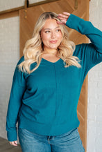 Load image into Gallery viewer, V-Neck Front Seam Sweater in Heather Ocean Teal
