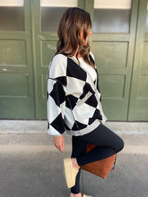 Load image into Gallery viewer, PREORDER: Contrast Trim Cardigan in Black Checkers
