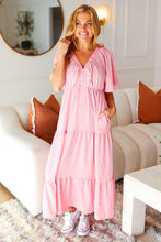 Load image into Gallery viewer, Take You Away Pink Elastic V Neck Tiered Maxi Dress
