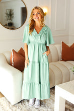 Load image into Gallery viewer, Take You Away Mint Elastic V Neck Tiered Maxi Dress
