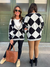 Load image into Gallery viewer, PREORDER: Contrast Trim Cardigan in Black Checkers
