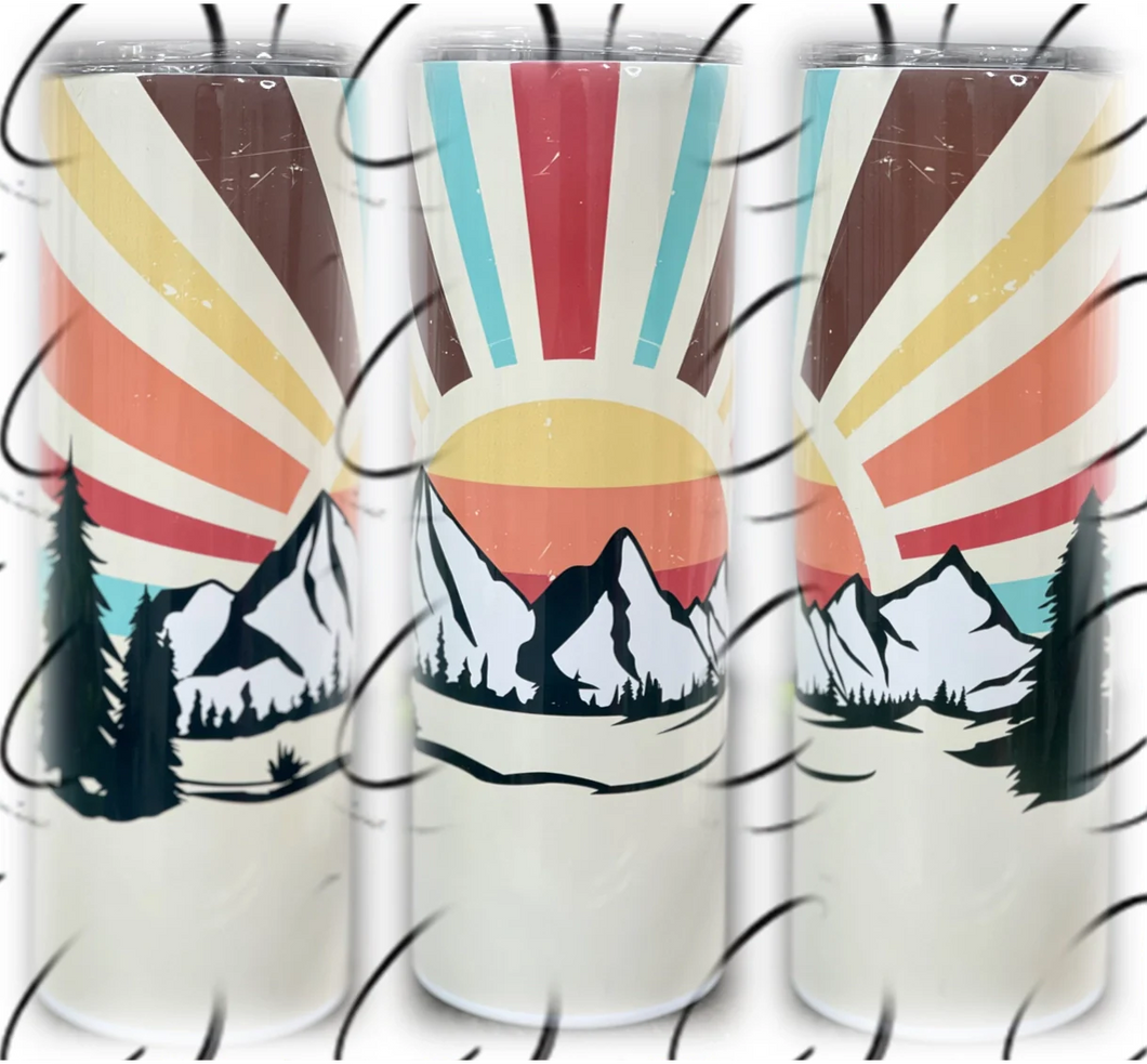 PREORDER: Retro Mountain Sunset Skinny Tumbler