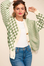 Load image into Gallery viewer, Button Down Checker Stripe Sweater Cardigan
