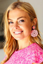 Load image into Gallery viewer, Blush Crochet Carved Disc Dangle Earrings
