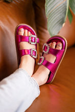 Load image into Gallery viewer, Stellar Rhinestone Buckle Slides in Fuschia
