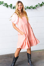 Load image into Gallery viewer, Peach Textured Bubble Sleeve Lined Dress
