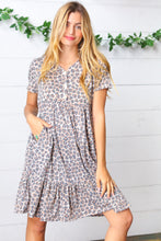 Load image into Gallery viewer, Taupe Leopard Button Down Babydoll Dress
