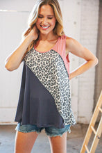 Load image into Gallery viewer, Berry Leopard Asymmetrical Color Block Outseam Tank
