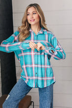 Load image into Gallery viewer, Teal &amp; Pink Plaid Front Pocket Shirt Shacket
