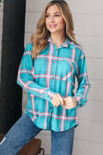 Load image into Gallery viewer, Teal &amp; Pink Plaid Front Pocket Shirt Shacket
