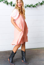 Load image into Gallery viewer, Peach Textured Bubble Sleeve Lined Dress
