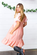 Load image into Gallery viewer, Peach Textured Bubble Sleeve Lined Dress
