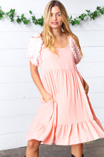 Load image into Gallery viewer, Peach Textured Bubble Sleeve Lined Dress
