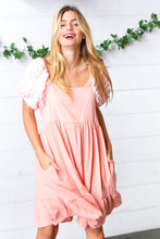 Load image into Gallery viewer, Peach Textured Bubble Sleeve Lined Dress
