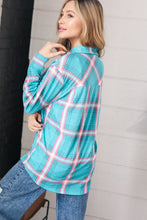 Load image into Gallery viewer, Teal &amp; Pink Plaid Front Pocket Shirt Shacket
