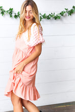 Load image into Gallery viewer, Peach Textured Bubble Sleeve Lined Dress
