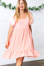 Load image into Gallery viewer, Peach Textured Bubble Sleeve Lined Dress
