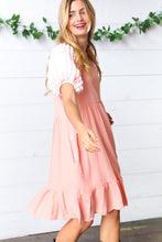 Load image into Gallery viewer, Peach Textured Bubble Sleeve Lined Dress
