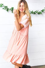 Load image into Gallery viewer, Peach Textured Bubble Sleeve Lined Dress
