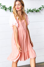 Load image into Gallery viewer, Peach Textured Bubble Sleeve Lined Dress
