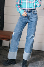 Load image into Gallery viewer, Cotton High Rise Cuffed Wide Leg Denim Jeans
