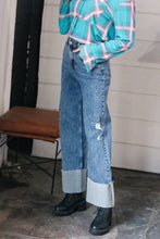 Load image into Gallery viewer, Cotton High Rise Cuffed Wide Leg Denim Jeans
