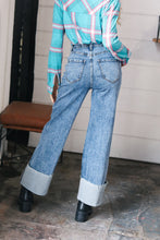 Load image into Gallery viewer, Cotton High Rise Cuffed Wide Leg Denim Jeans
