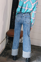 Load image into Gallery viewer, Cotton High Rise Cuffed Wide Leg Denim Jeans
