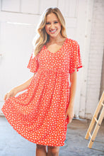 Load image into Gallery viewer, Coral Ditzy Floral V Neck Flutter Sleeve Midi Dress
