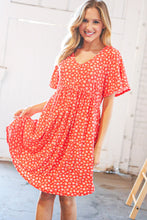 Load image into Gallery viewer, Coral Ditzy Floral V Neck Flutter Sleeve Midi Dress
