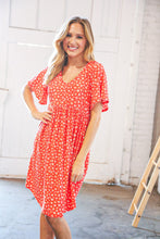 Load image into Gallery viewer, Coral Ditzy Floral V Neck Flutter Sleeve Midi Dress
