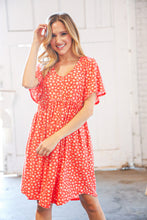 Load image into Gallery viewer, Coral Ditzy Floral V Neck Flutter Sleeve Midi Dress
