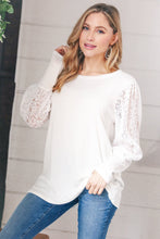 Load image into Gallery viewer, White Hacci Floral Lace Sleeve Sweater Top
