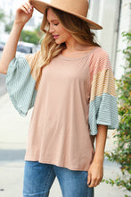 Load image into Gallery viewer, Beige Rib Two-Tone Color Block Bell Sleeve Top
